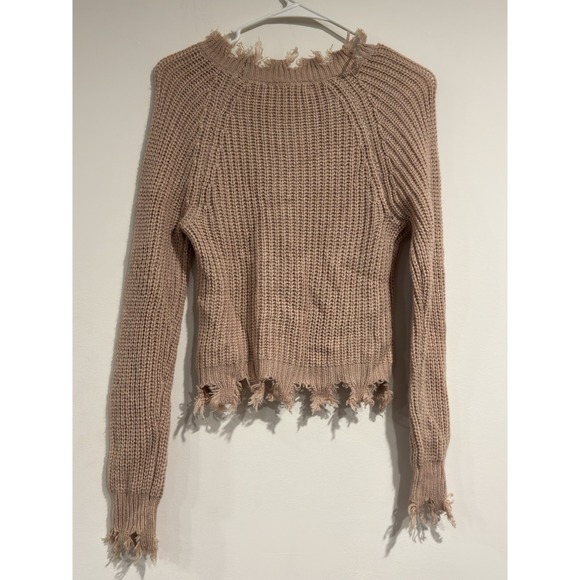 Full Circle Trends Pink Knit Frayed Hem Sweater Women's Size S - Picture 10 of 12